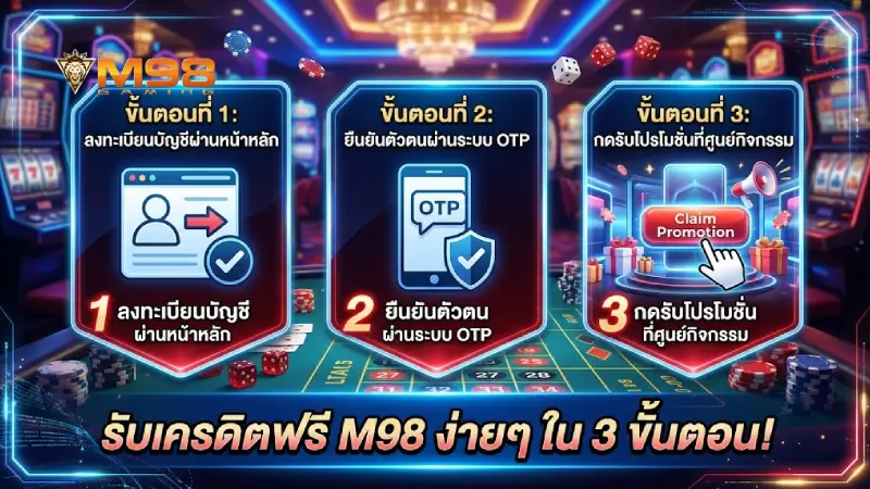 ขั้นตอนการขอรับ เครดิตฟรี M98 ง่ายๆ ใน 3 ขั้นตอน