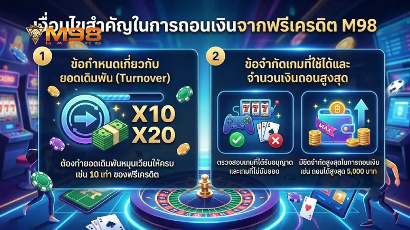 เงื่อนไขสำคัญในการถอนเงินจาก เครดิตฟรี M98 ที่ต้องรู้